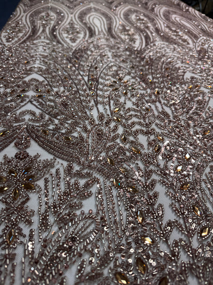 Cascade rhinestone beaded lace fabric
