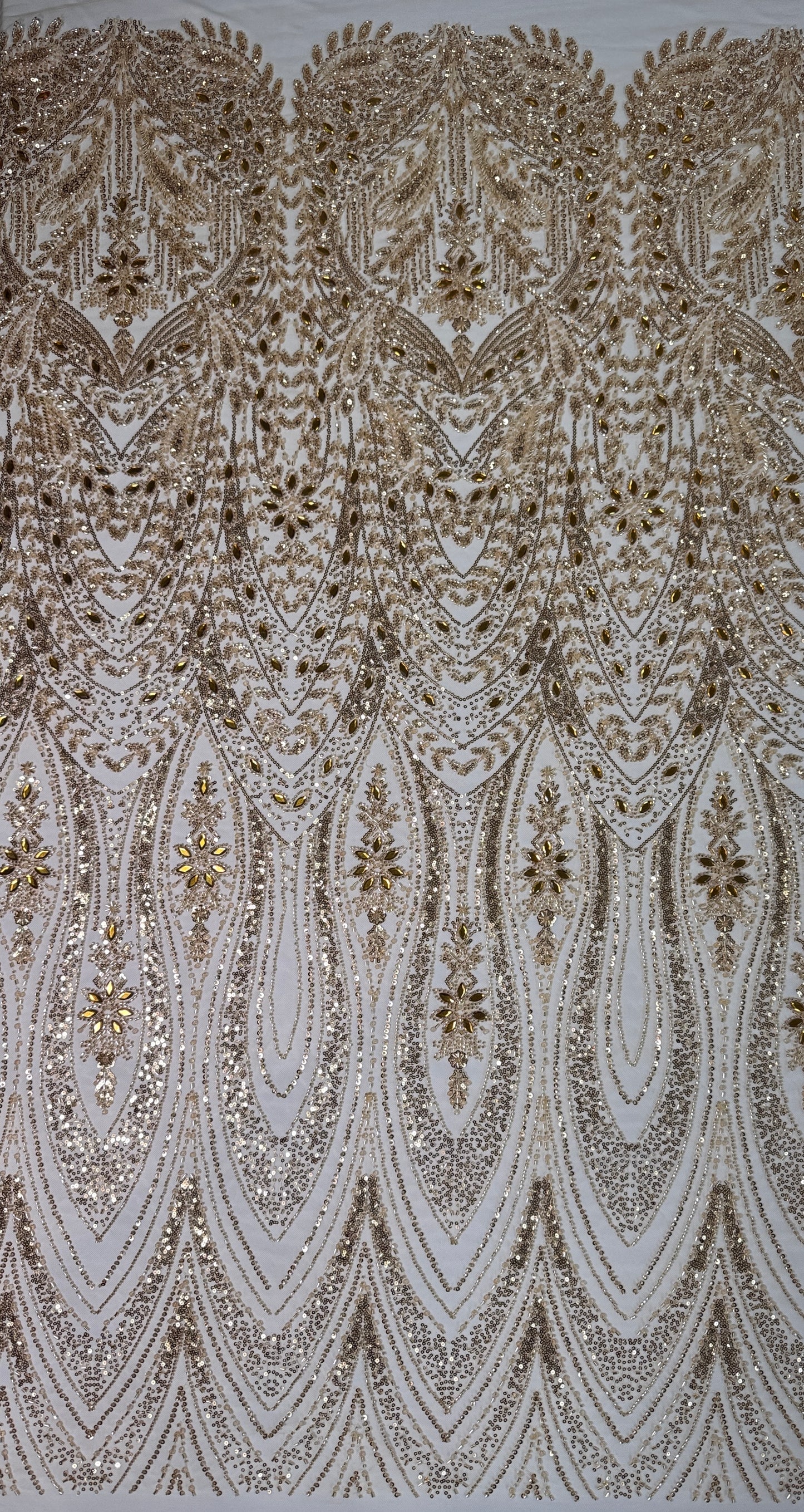 Cascade rhinestone beaded lace fabric