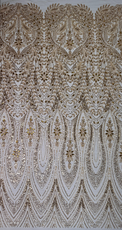 Cascade rhinestone beaded lace fabric