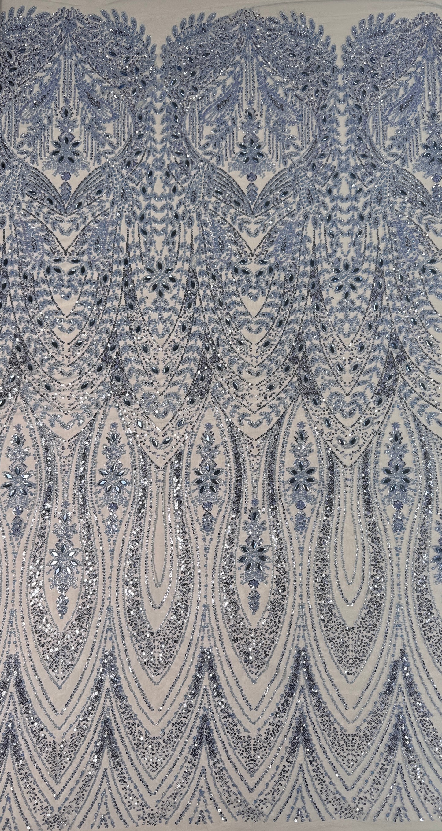 Cascade rhinestone beaded lace fabric