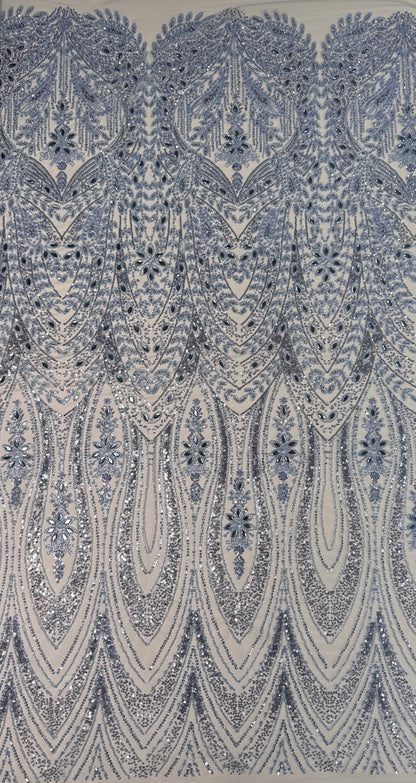 Cascade rhinestone beaded lace fabric