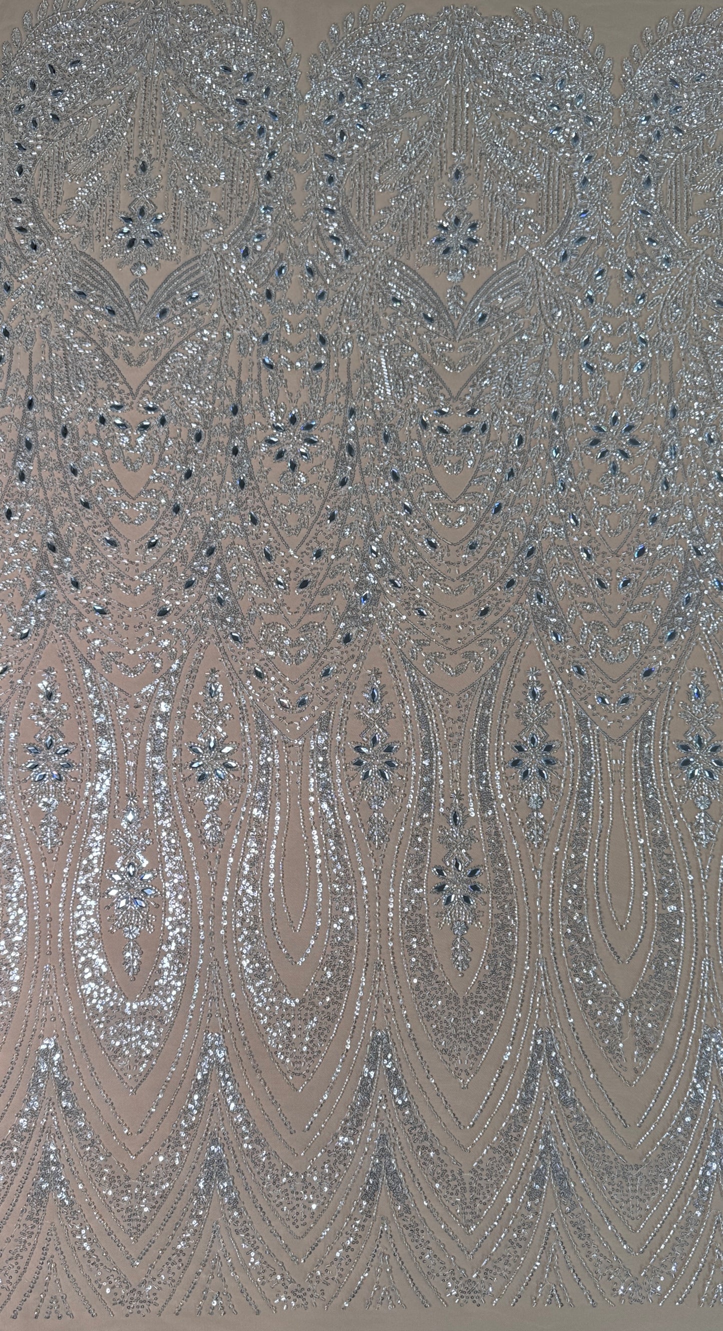 Cascade rhinestone beaded lace fabric