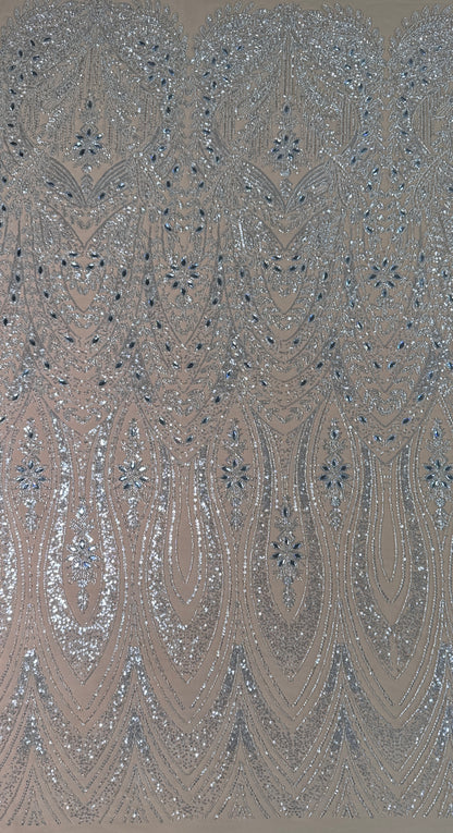 Cascade rhinestone beaded lace fabric
