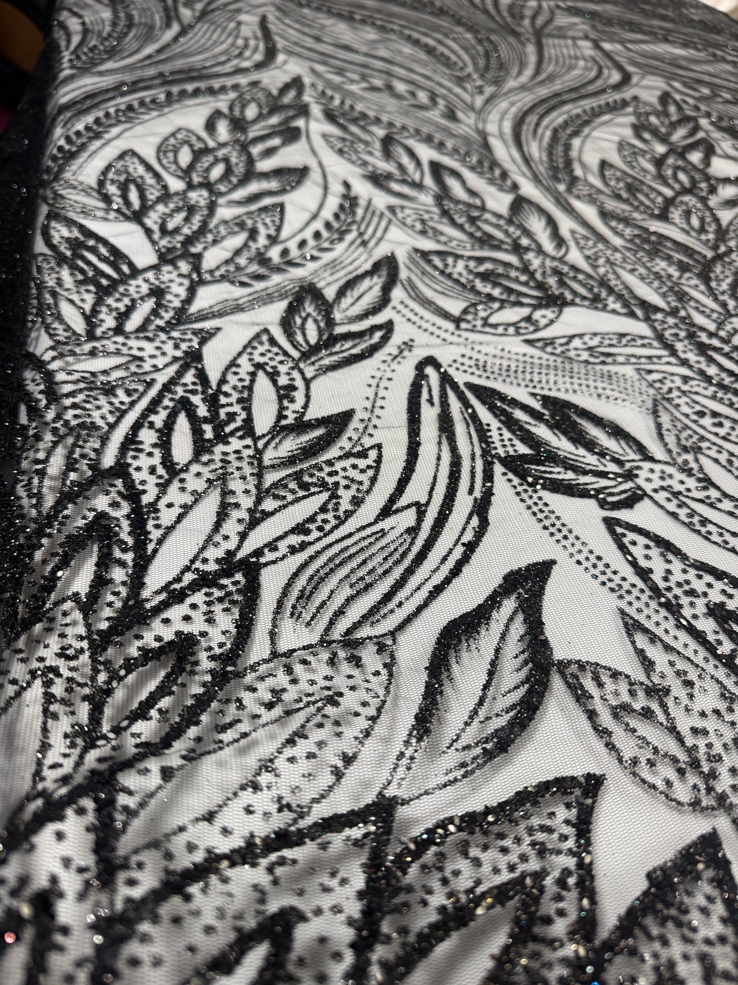 New leaf glitter mesh