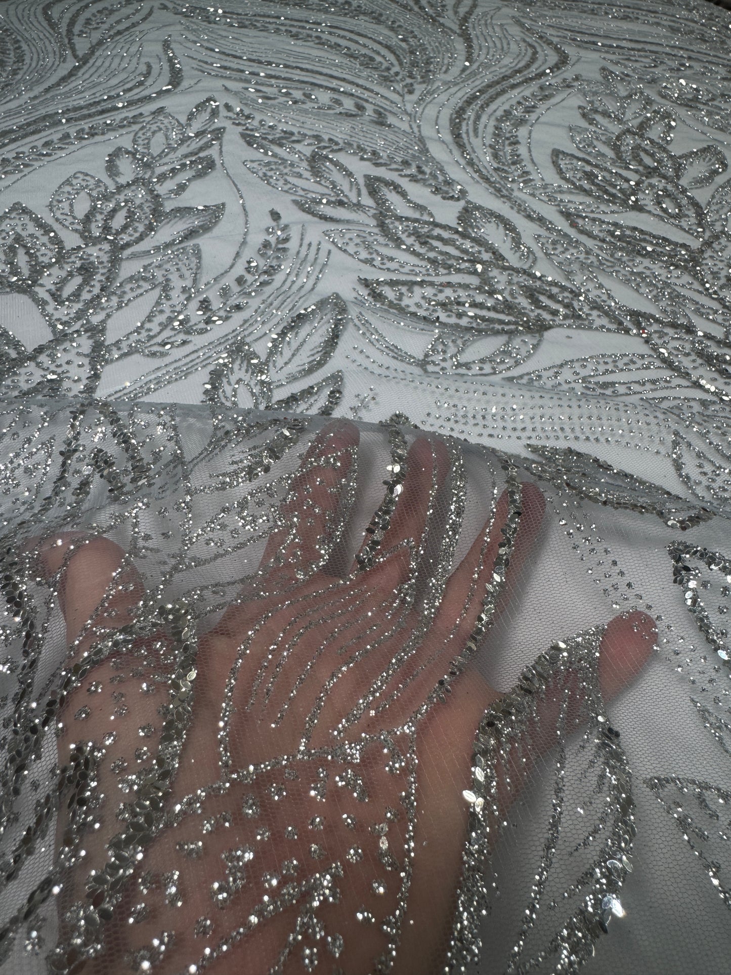 New leaf glitter mesh