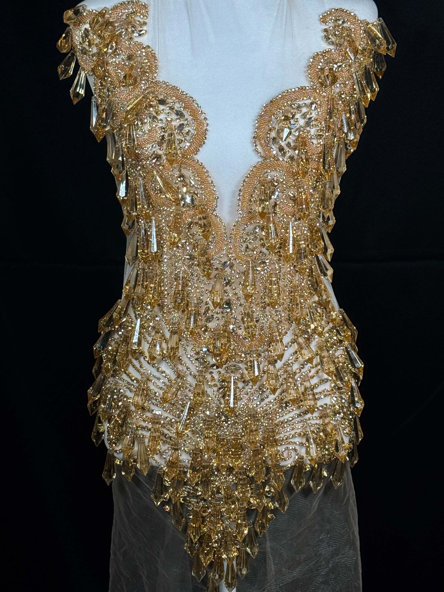 Rhinestone bodice 245-1 with dangling crystals