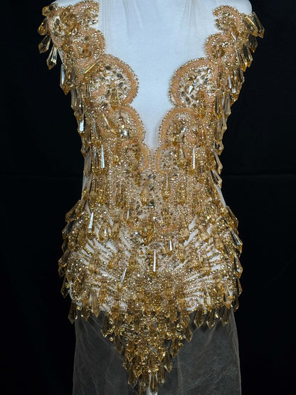 Rhinestone bodice 245-1 with dangling crystals