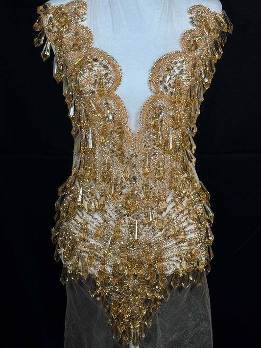 Rhinestone bodice 245-1 with dangling crystals