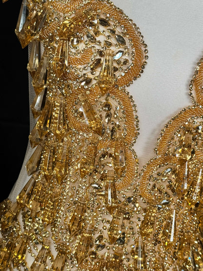 Rhinestone bodice 245-1 with dangling crystals