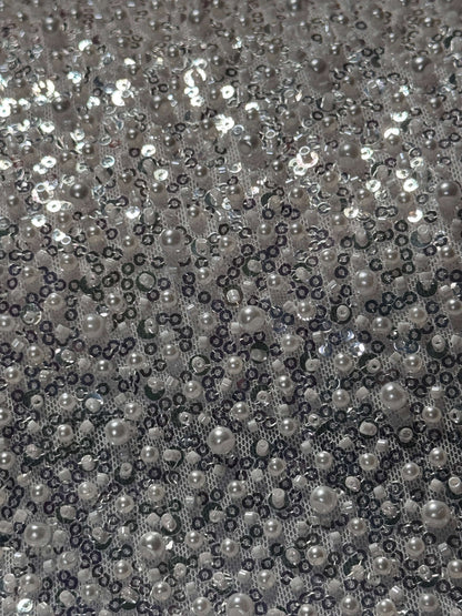 Solid Beaded Lace with Sequins and Pearls