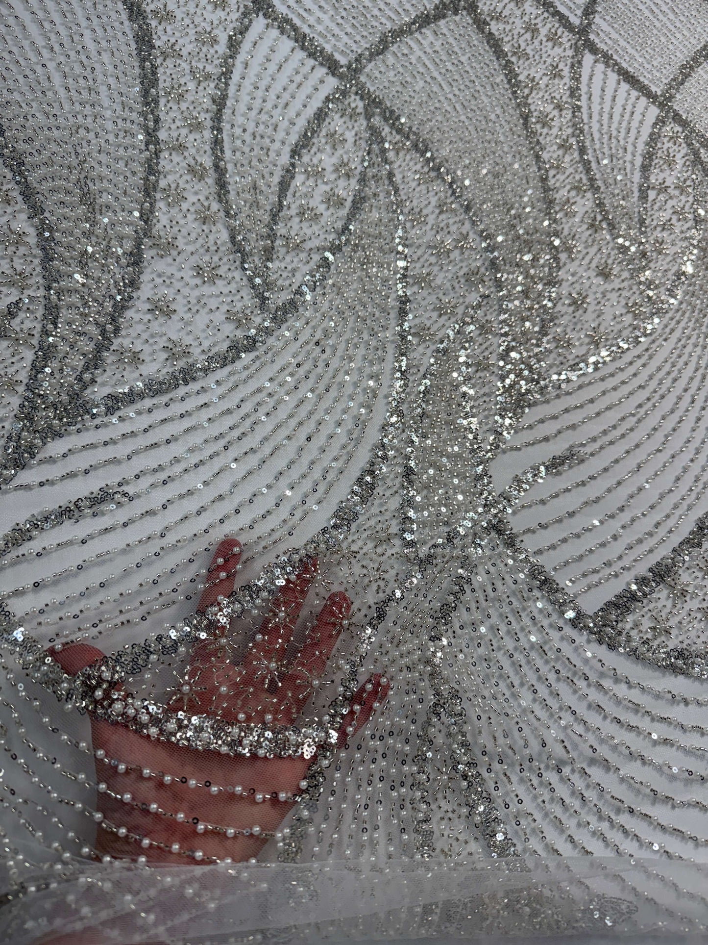 Modern pearls and sequins beaded lace