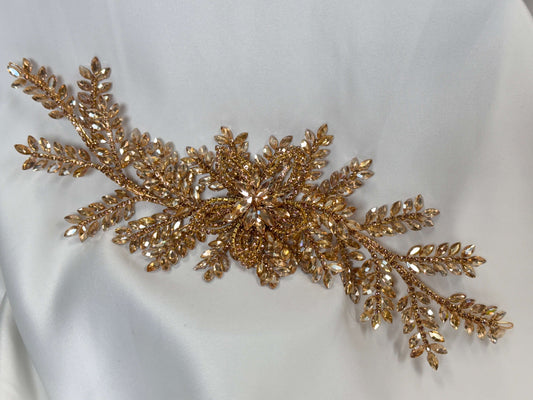 Long flower 3d rhinestone applique
