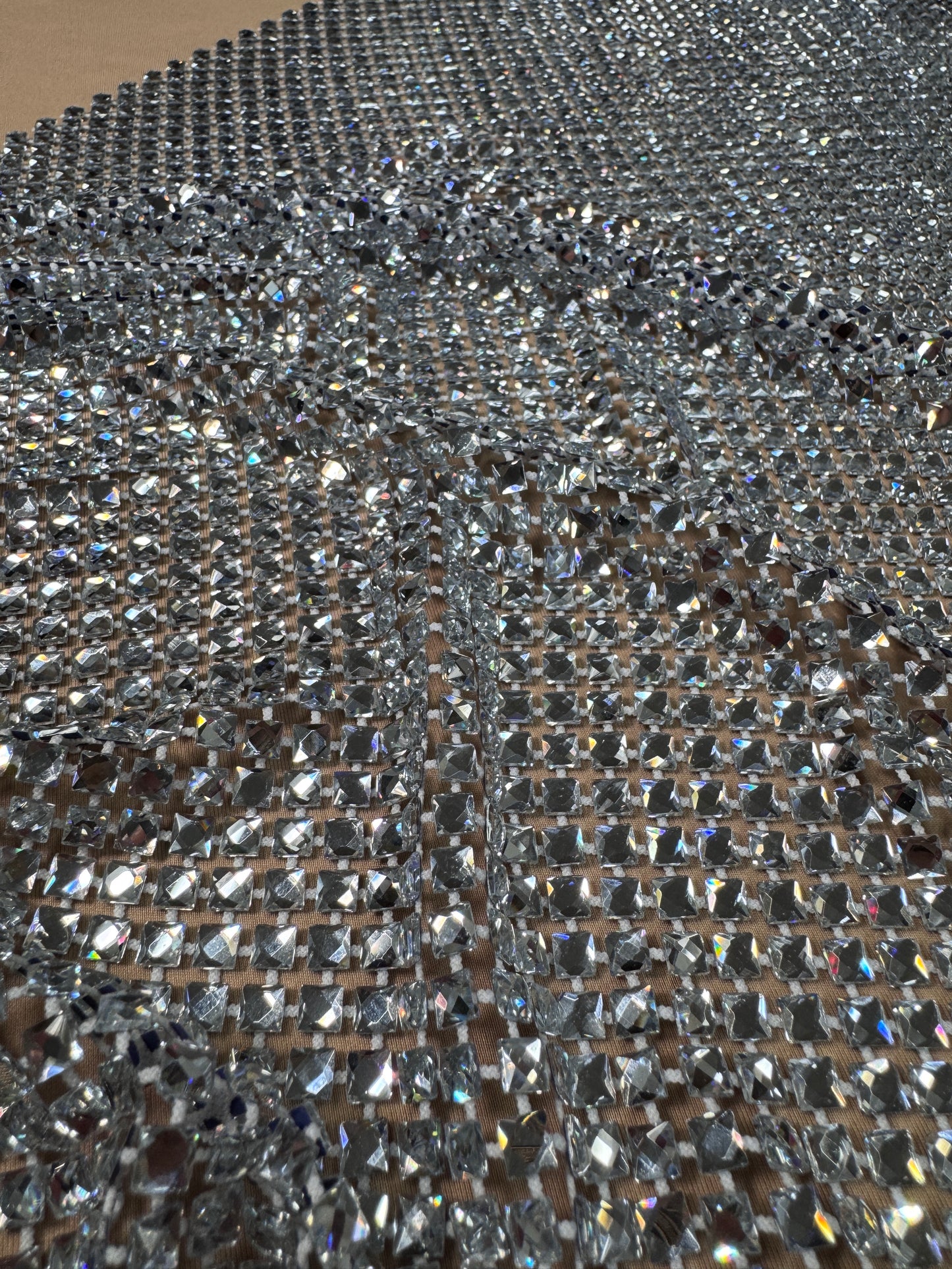 Rhinestone Mesh Stretch Square Stones
