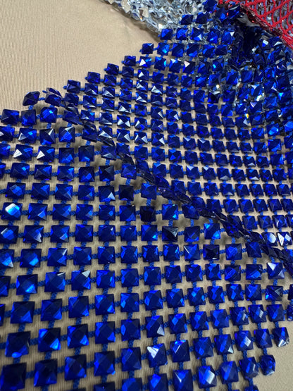 Rhinestone Mesh Stretch Square Stones