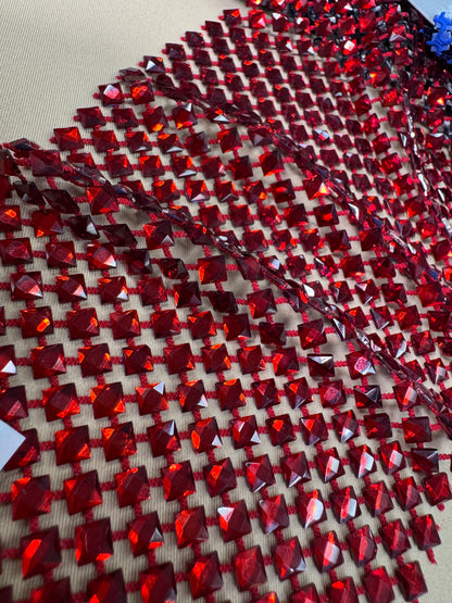 Rhinestone Mesh Stretch Square Stones