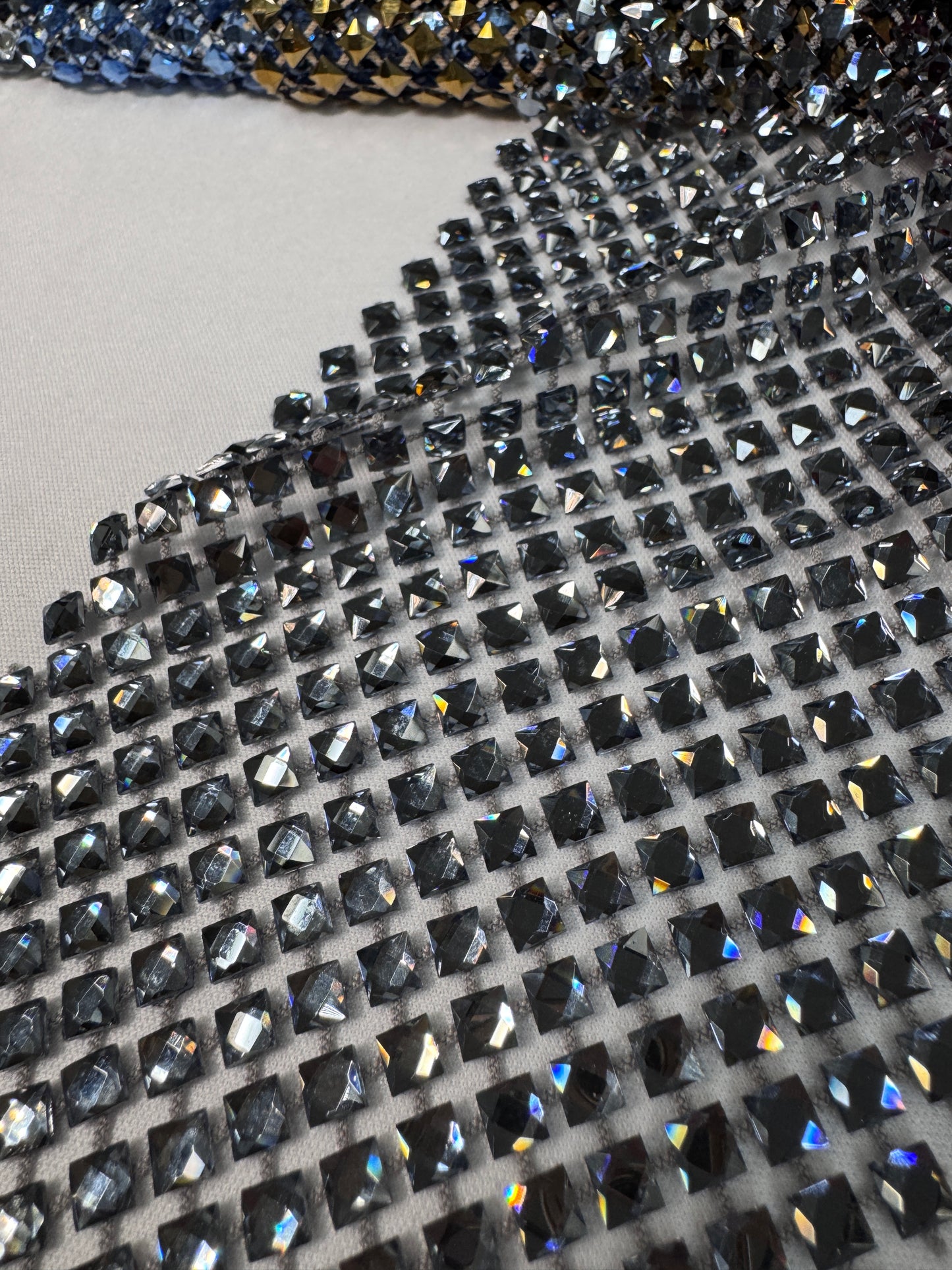 Rhinestone Mesh Stretch Square Stones