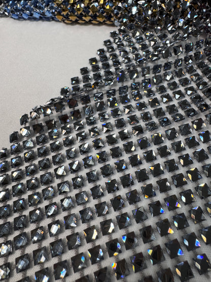 Rhinestone Mesh Stretch Square Stones