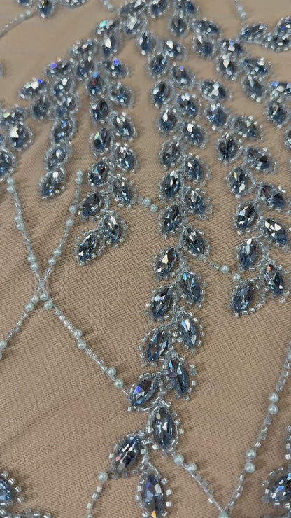 Rhinestone beaded lace wave design
