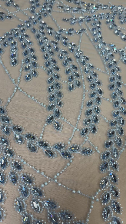 Rhinestone beaded lace wave design