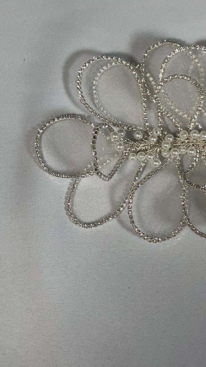 Sheer 3D Flower Applique With Pearls