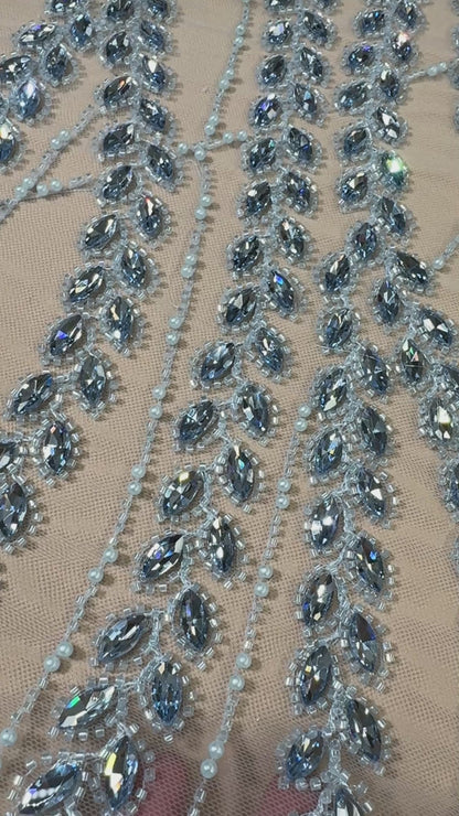 Rhinestone beaded lace wave design