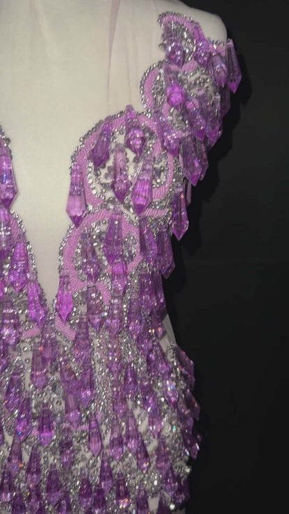 Rhinestone bodice 245-1 with dangling crystals