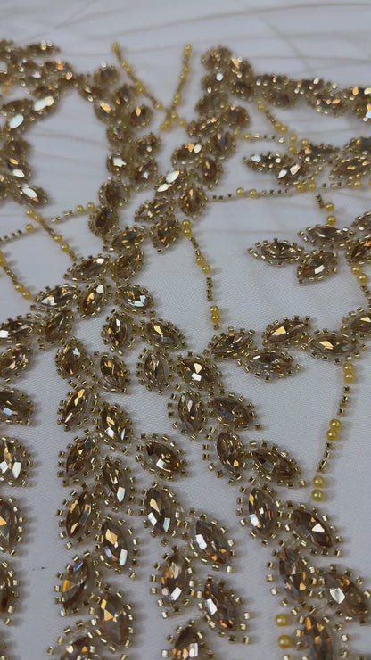 Rhinestone beaded lace wave design