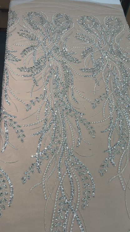 Rhinestone beaded lace elegant design