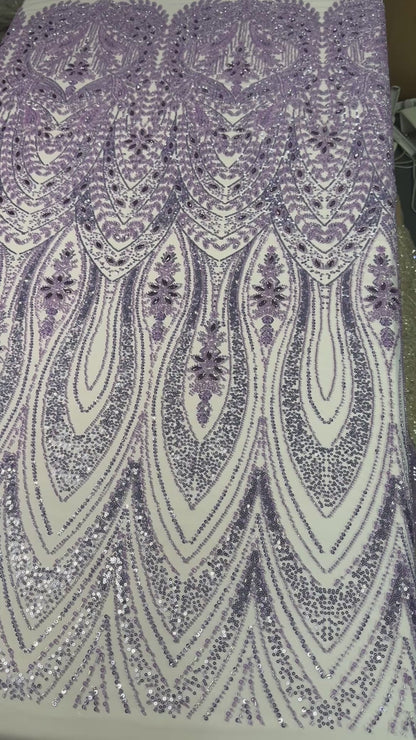 Cascade rhinestone beaded lace fabric