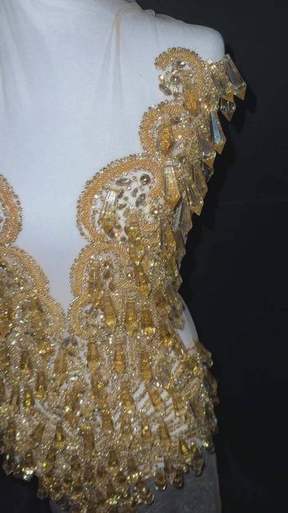 Rhinestone bodice 245-1 with dangling crystals