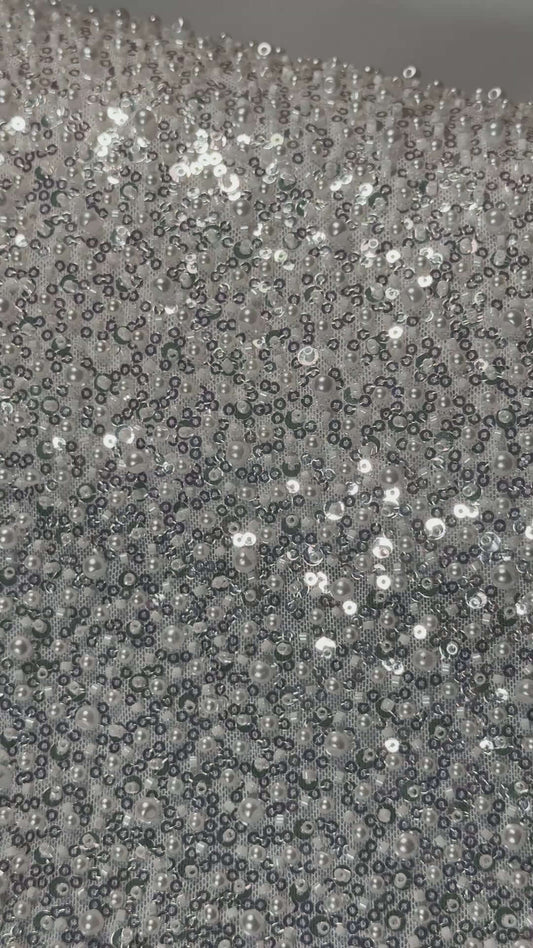 Solid Beaded Lace with Sequins and Pearls