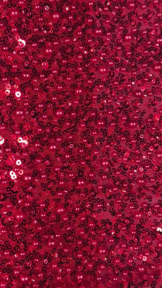 Solid Beaded Lace with Sequins and Pearls